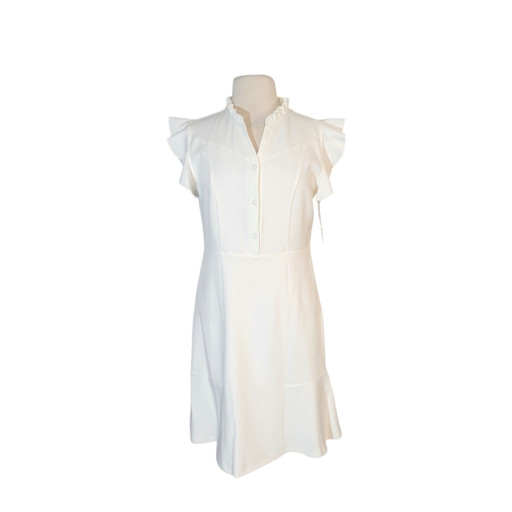 Nwt Nanette Lepore White Ruffle Flutter Sleeve Dress